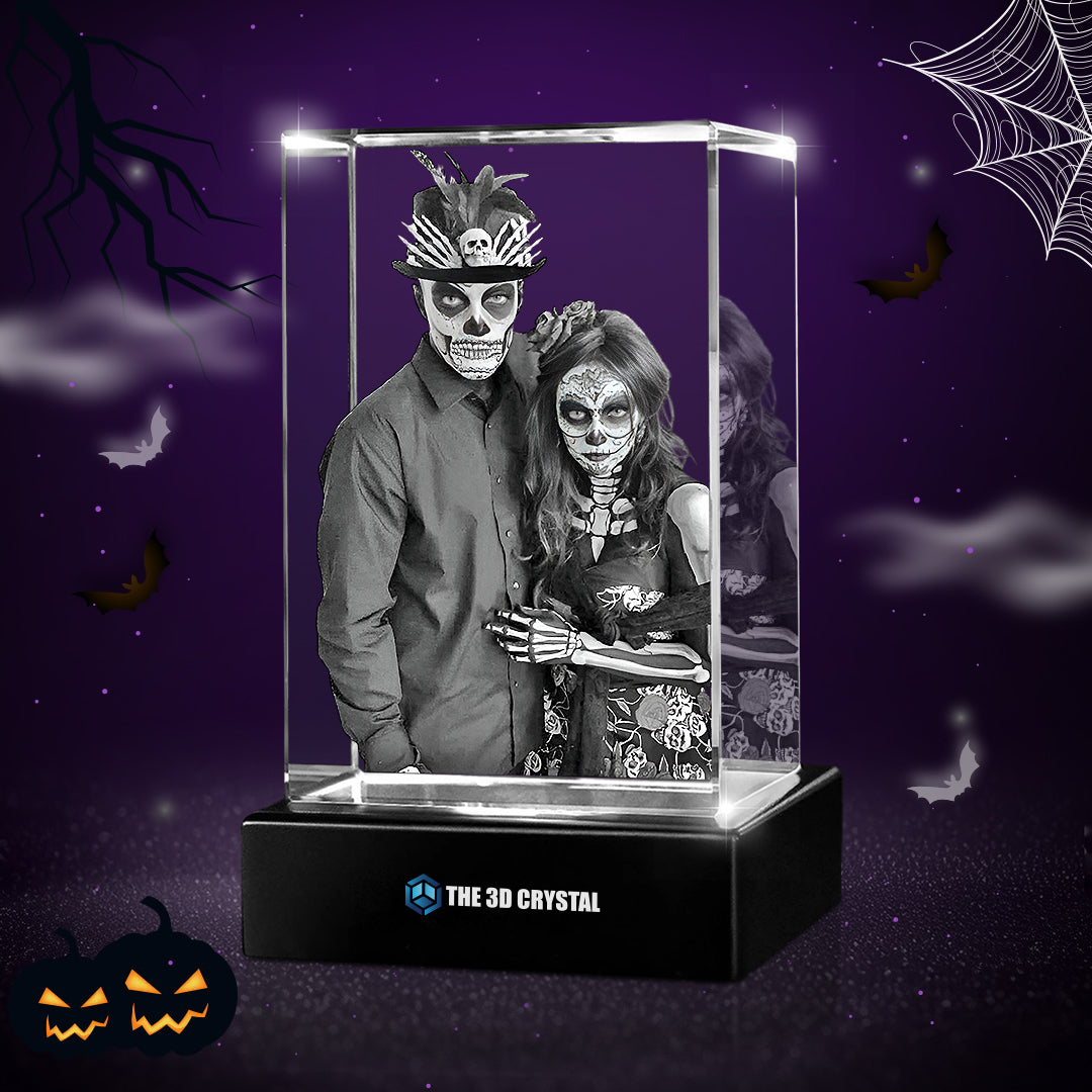 Custom 3D Crystal Cube Photo Frame with LED Lights – Halloween