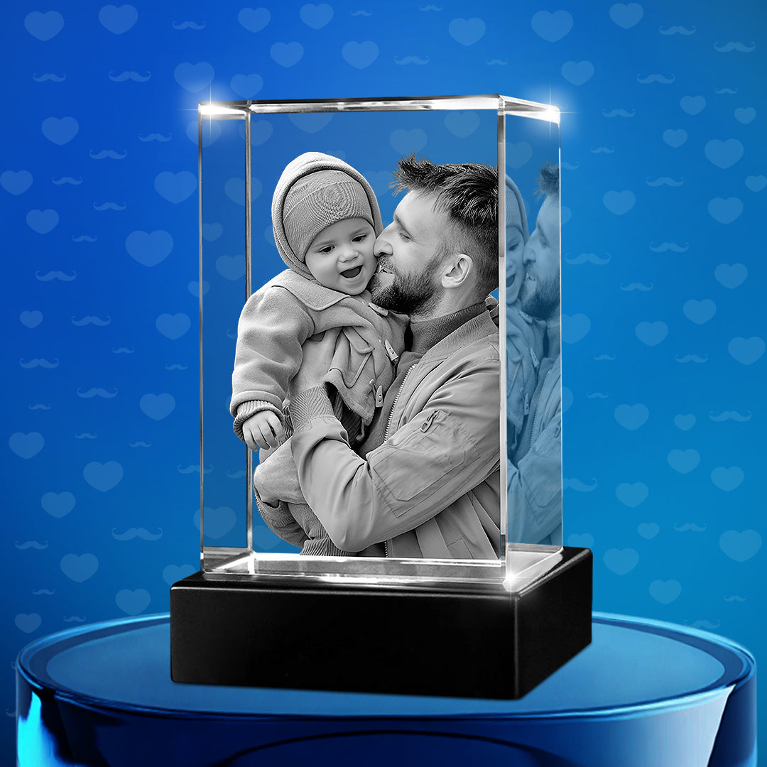 Father's Day Custom 3D Crystal Cube Photo Frame with LED Lights