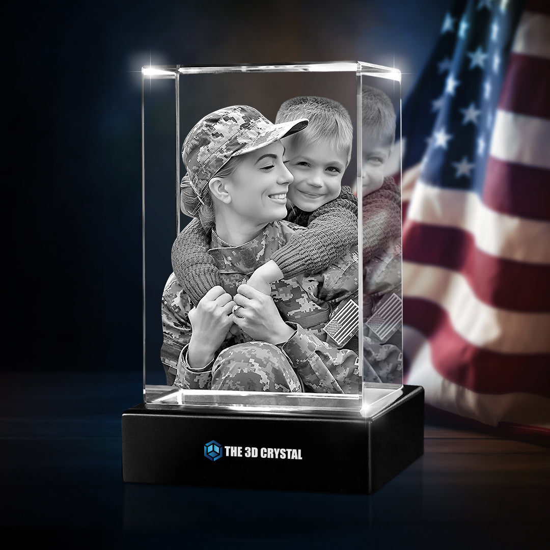 Custom 3D Crystal Cube Photo Frame with LED Lights – Independence Day Gift