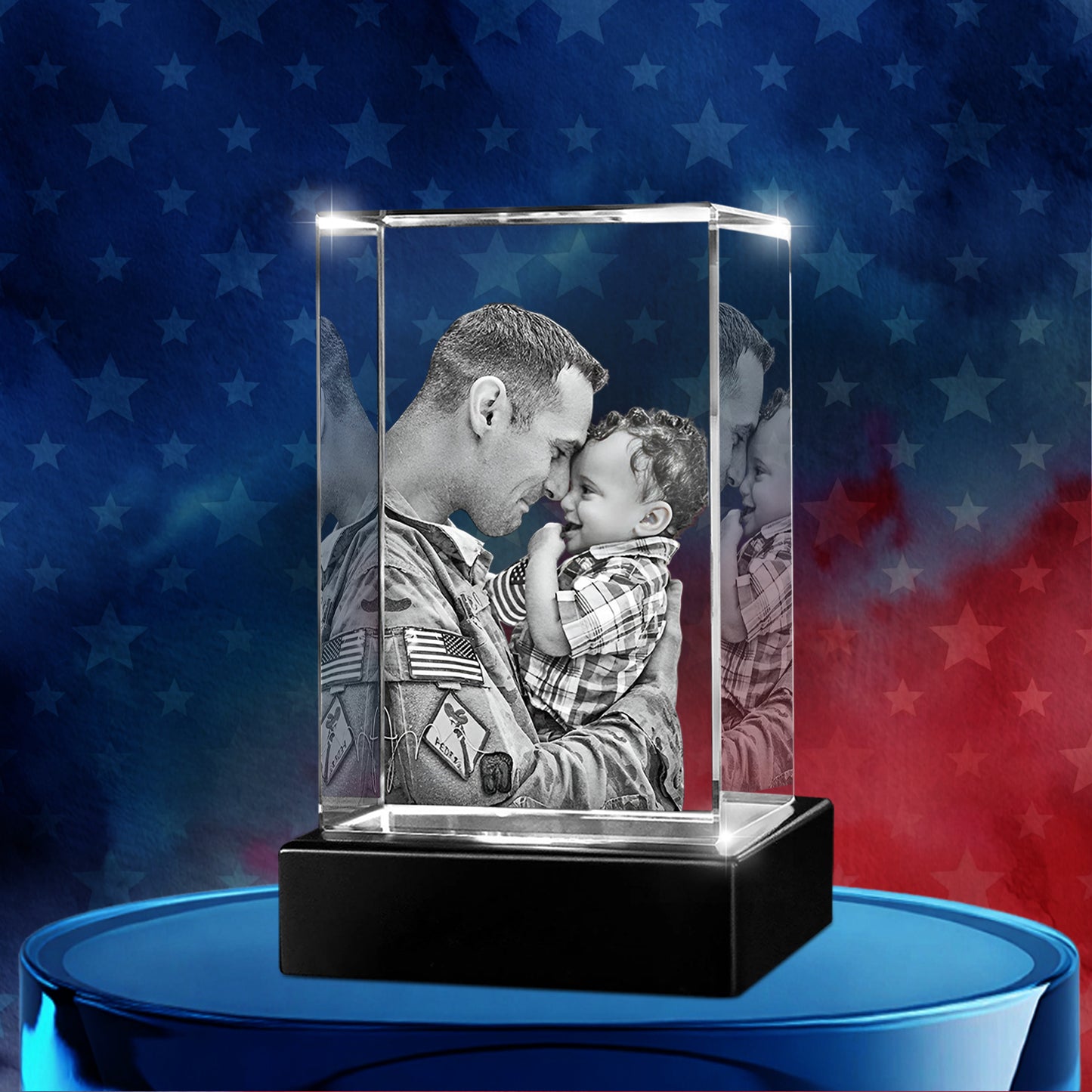 Custom 3D Crystal Cube Photo Frame with LED Lights – Father's Day