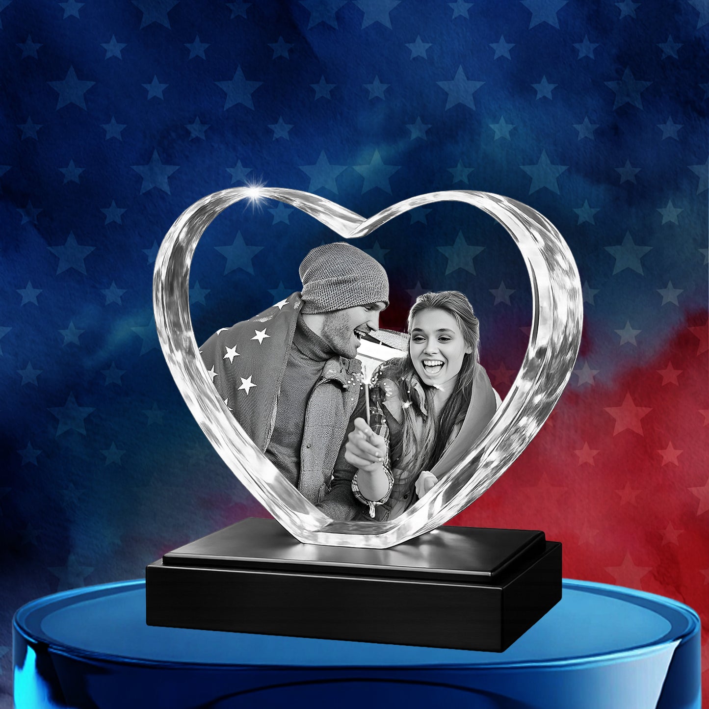 3D Crystal Heart Happy independents Day Gift