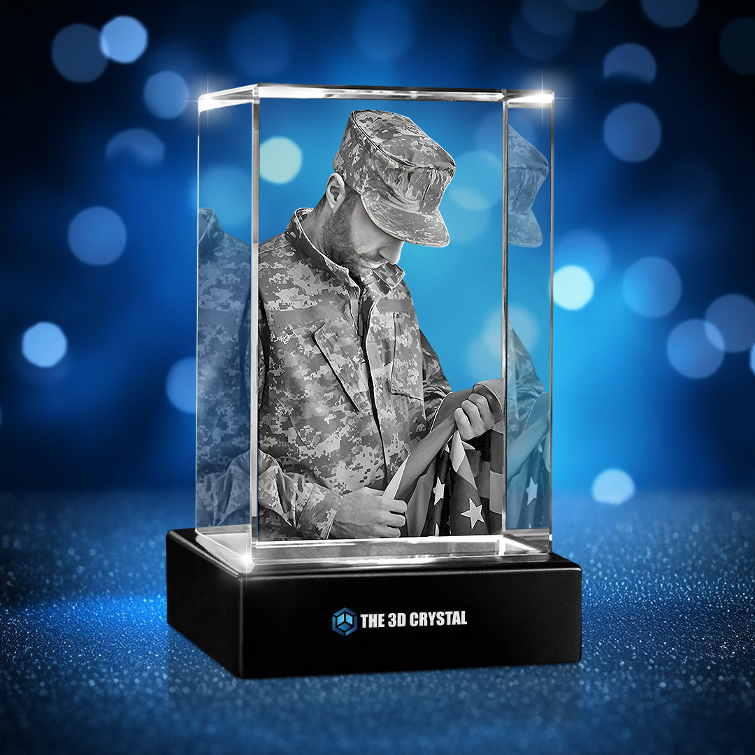 Custom 3D Crystal Cube Photo Frame with LED Lights – Memorial Day