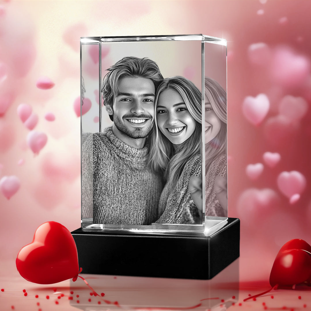 Custom 3D Crystal Cube Photo Frame with LED Lights – Valentine Day Gift