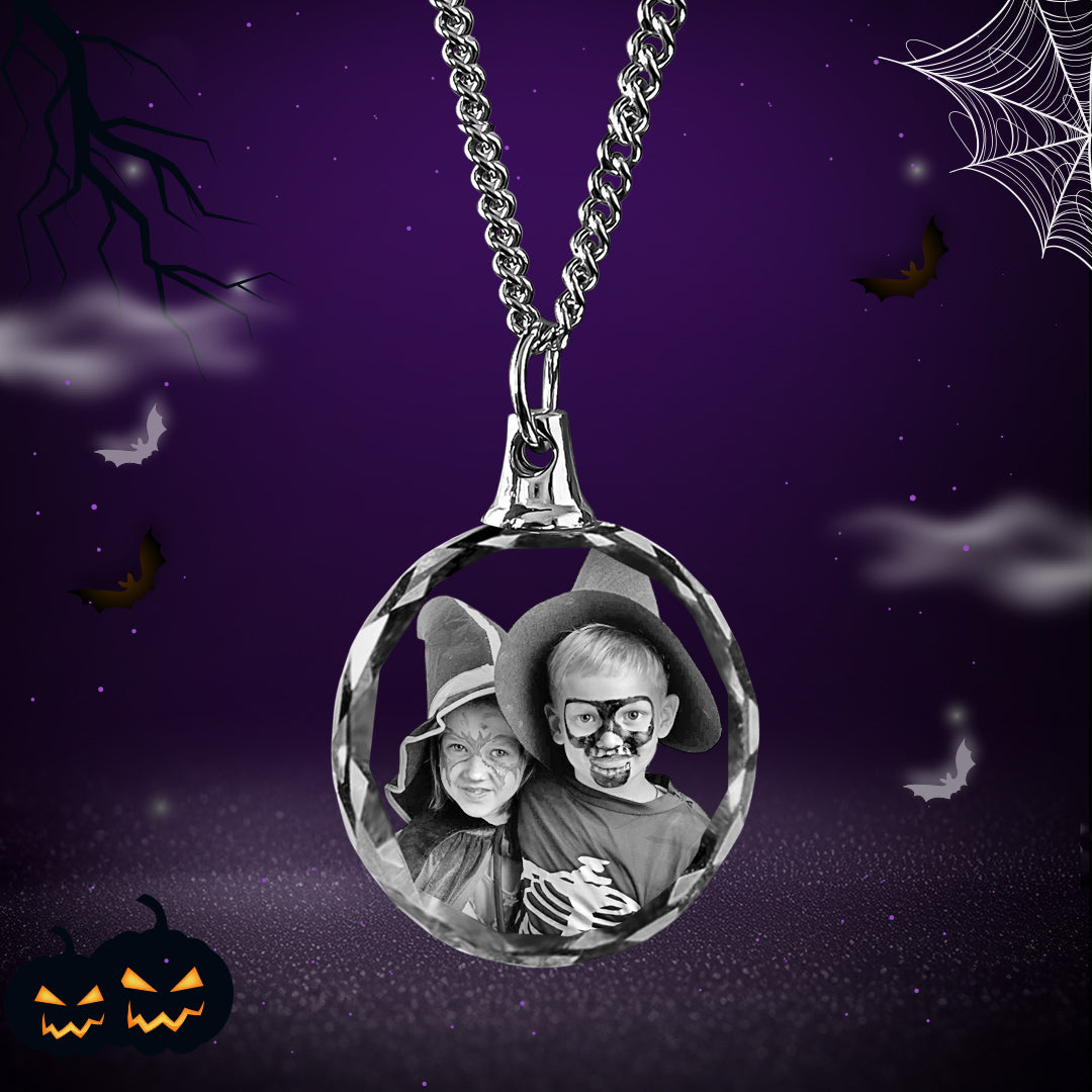 Halloween 3D Crystal Round Necklace – Custom Gift for Women, Men