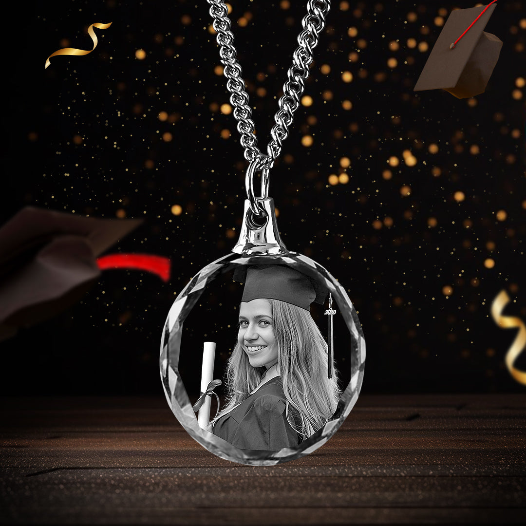Graduation 3D Crystal Round Necklace – Custom Gift for Women, Men