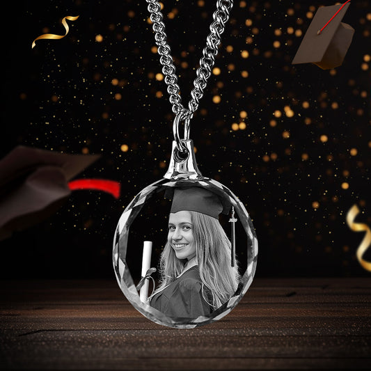 Graduation 3D Crystal Round Necklace – Custom Gift for Women, Men