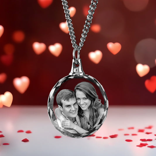 Personalized 3D Crystal Round Necklace – Custom Gift for Women, Men