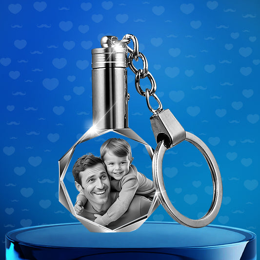 Father's Days Gift – Custom Crystal Photo Round Keychain with LED Light