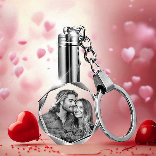 Custom Crystal Photo Round Keychain with LED Light - Valentine's Day