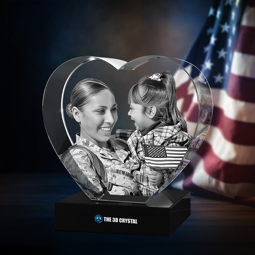 3D Crystal Heart For  Independence Day