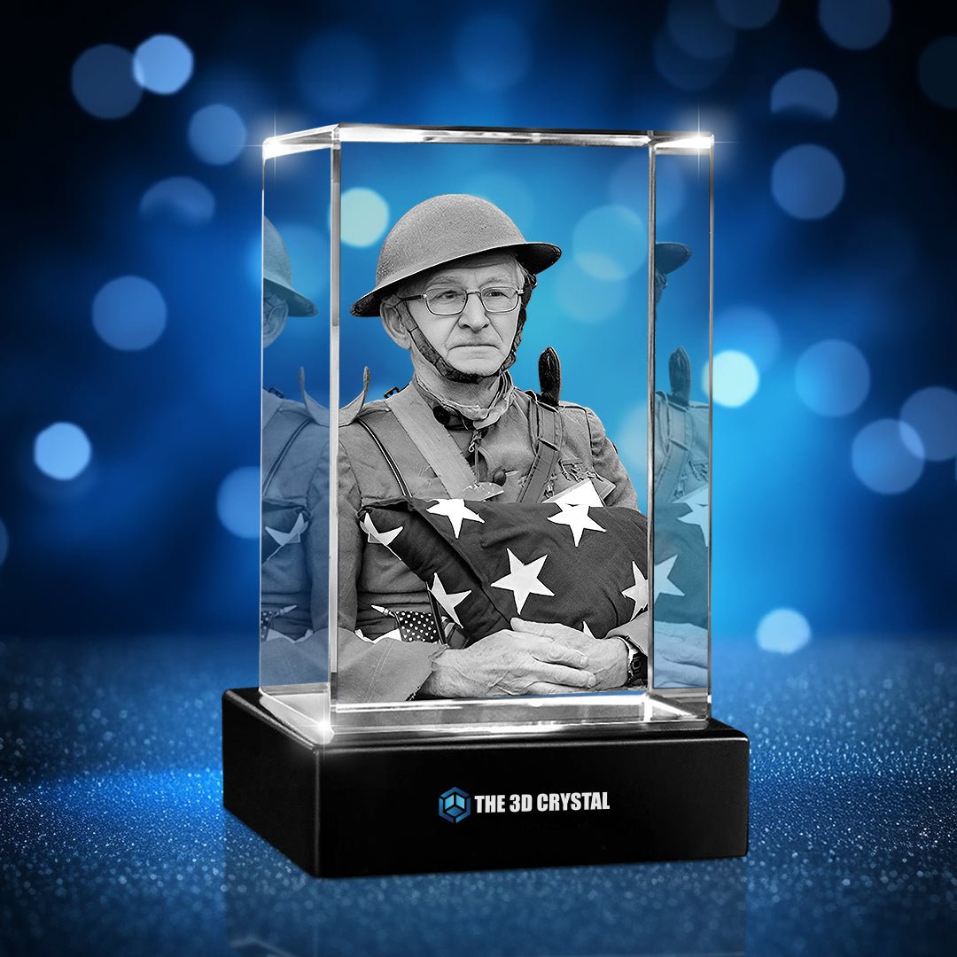 Custom 3D Crystal Cube Photo Frame with LED Lights – Memorial Day