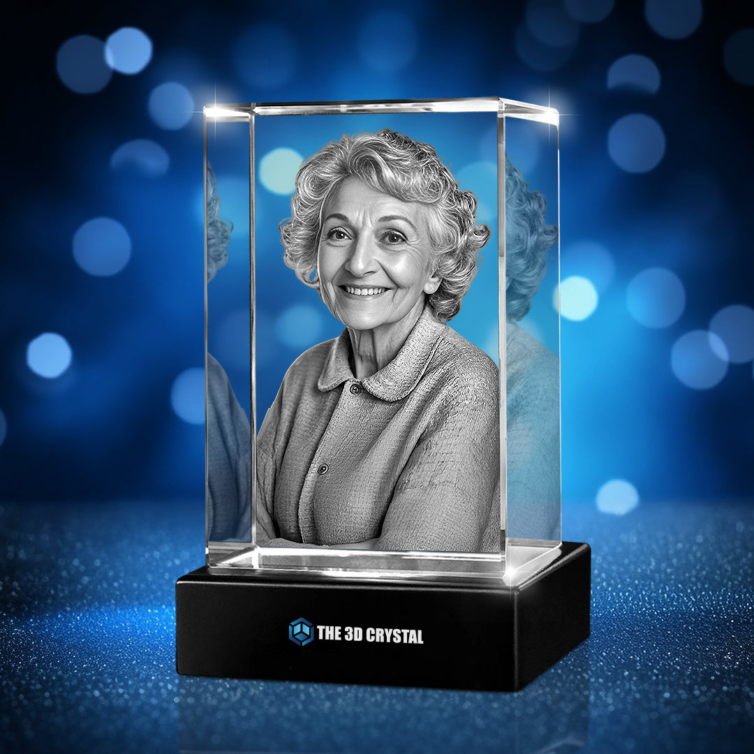 Custom 3D Crystal Cube Photo Frame with LED Lights – Memorial
