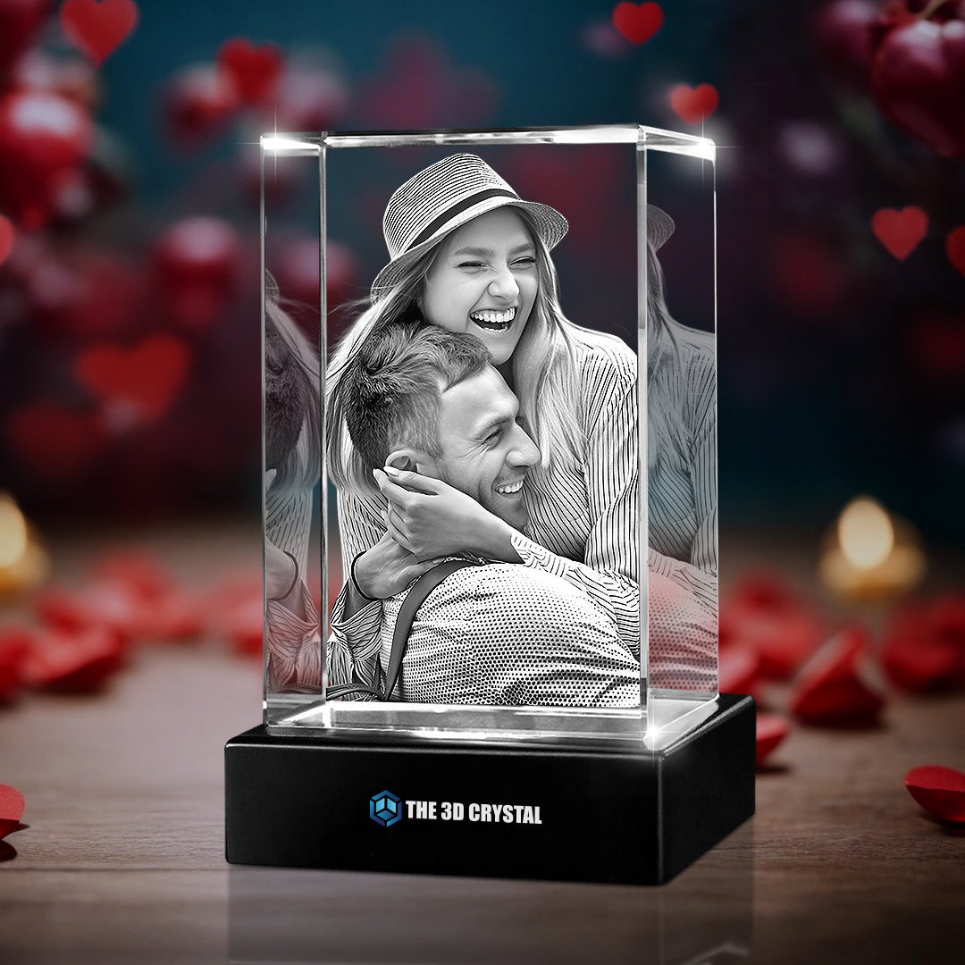 Custom 3D Crystal Cube Photo Frame with LED Lights – Love Series
