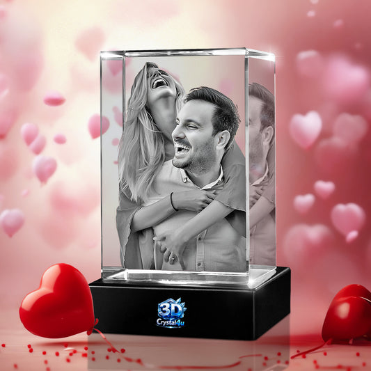 Custom 3D Crystal Cube Photo Frame with LED Lights – Valentine Day Gift