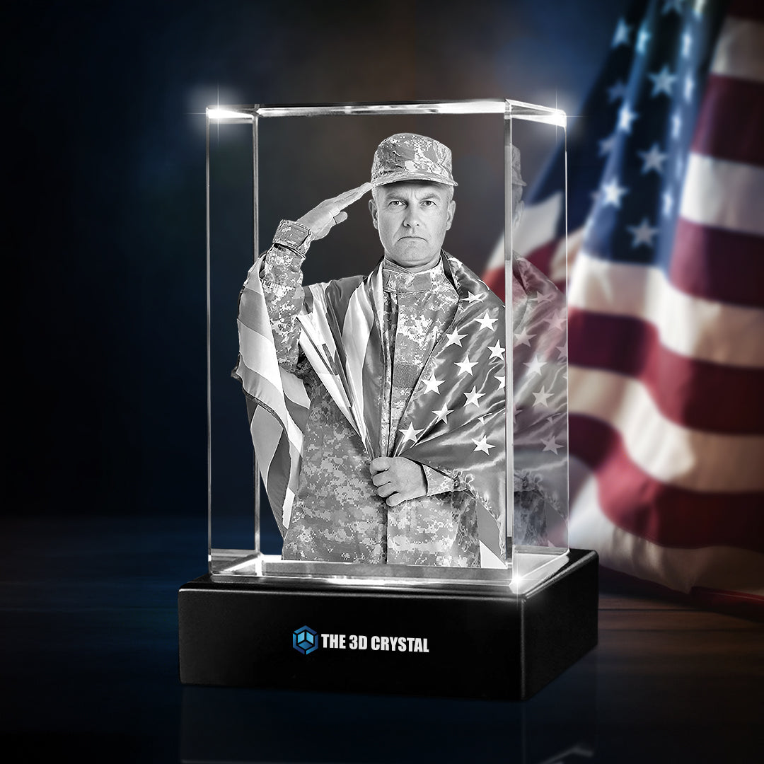 Custom 3D Crystal Cube Photo Frame with LED Lights – Independence Day Gift