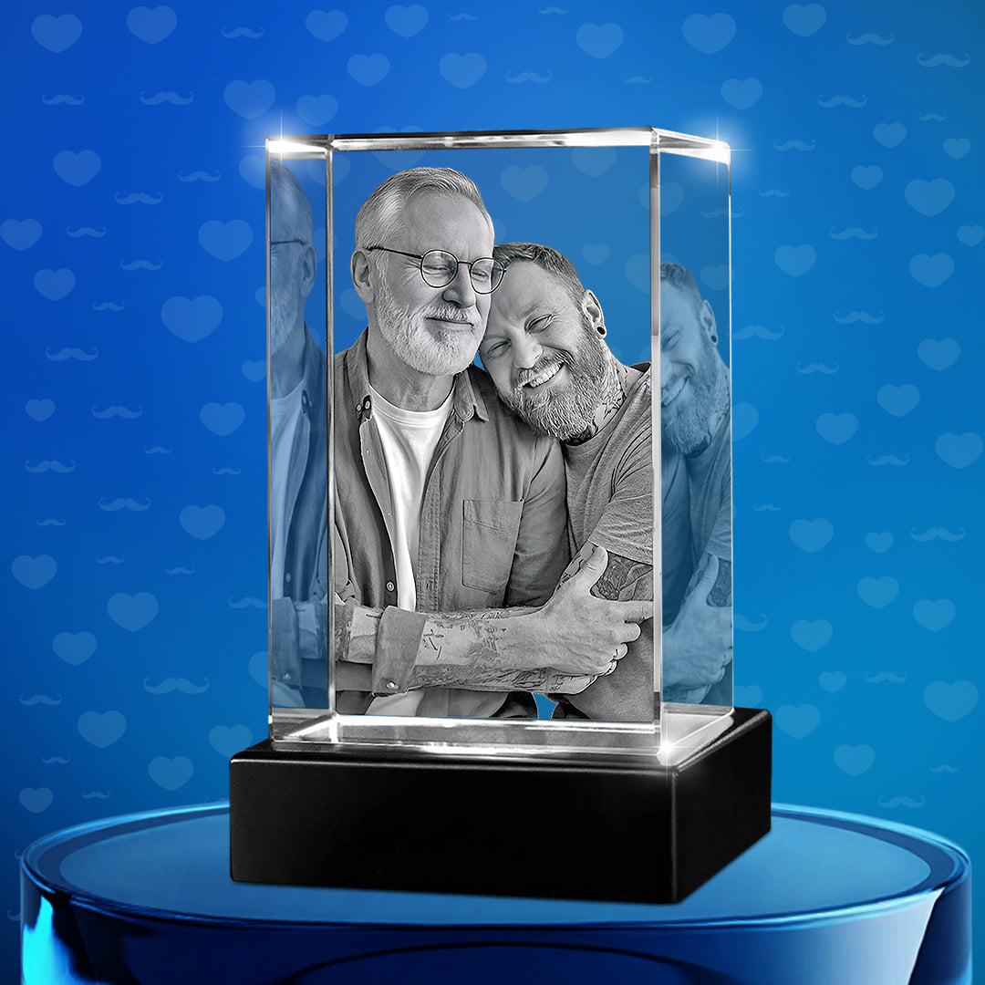 Father's Day Custom 3D Crystal Cube Photo Frame with LED Lights