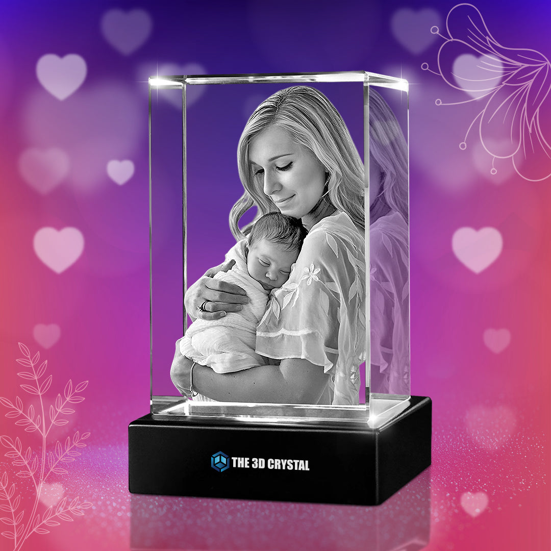 Custom 3D Crystal Cube Photo Frame with LED Lights – Mother's Day