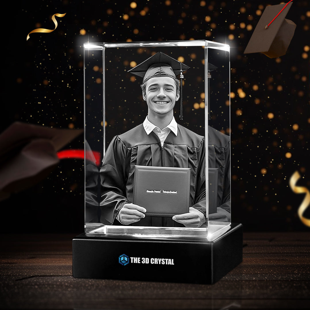 Custom 3D Crystal Cube Photo Frame with LED Lights – Graduation
