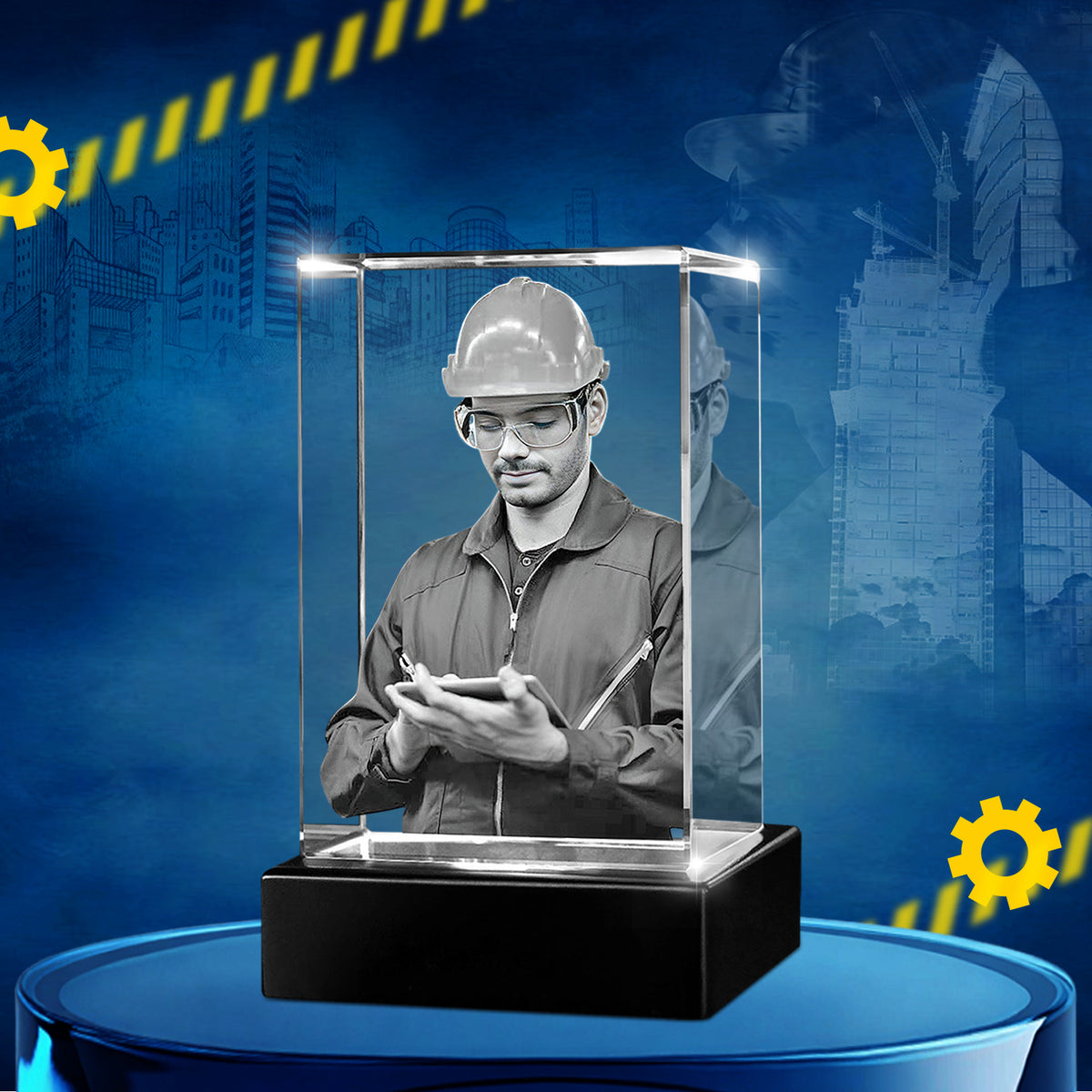 Custom 3D Crystal Cube Photo Frame with LED Lights – Labour day Gift