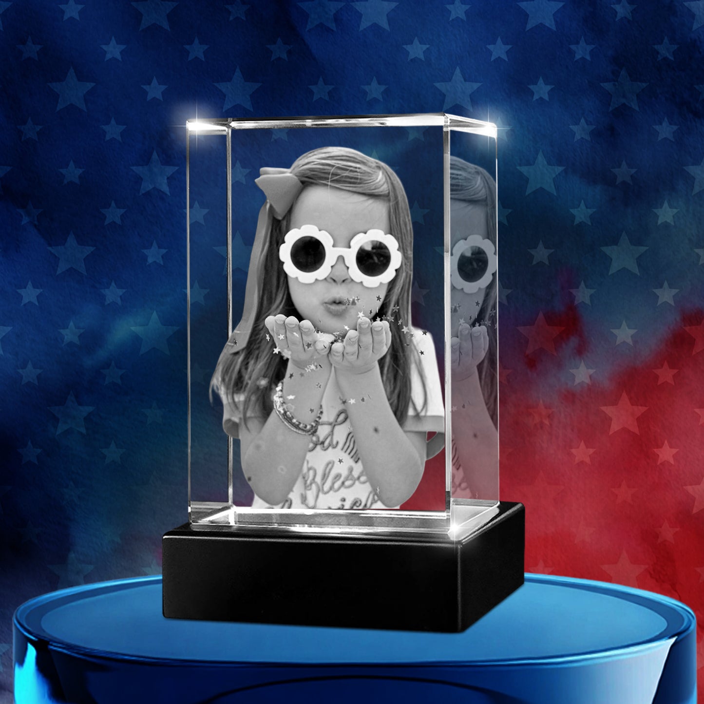 Independence Day Custom 3D Crystal Cube Photo Frame with LED Lights