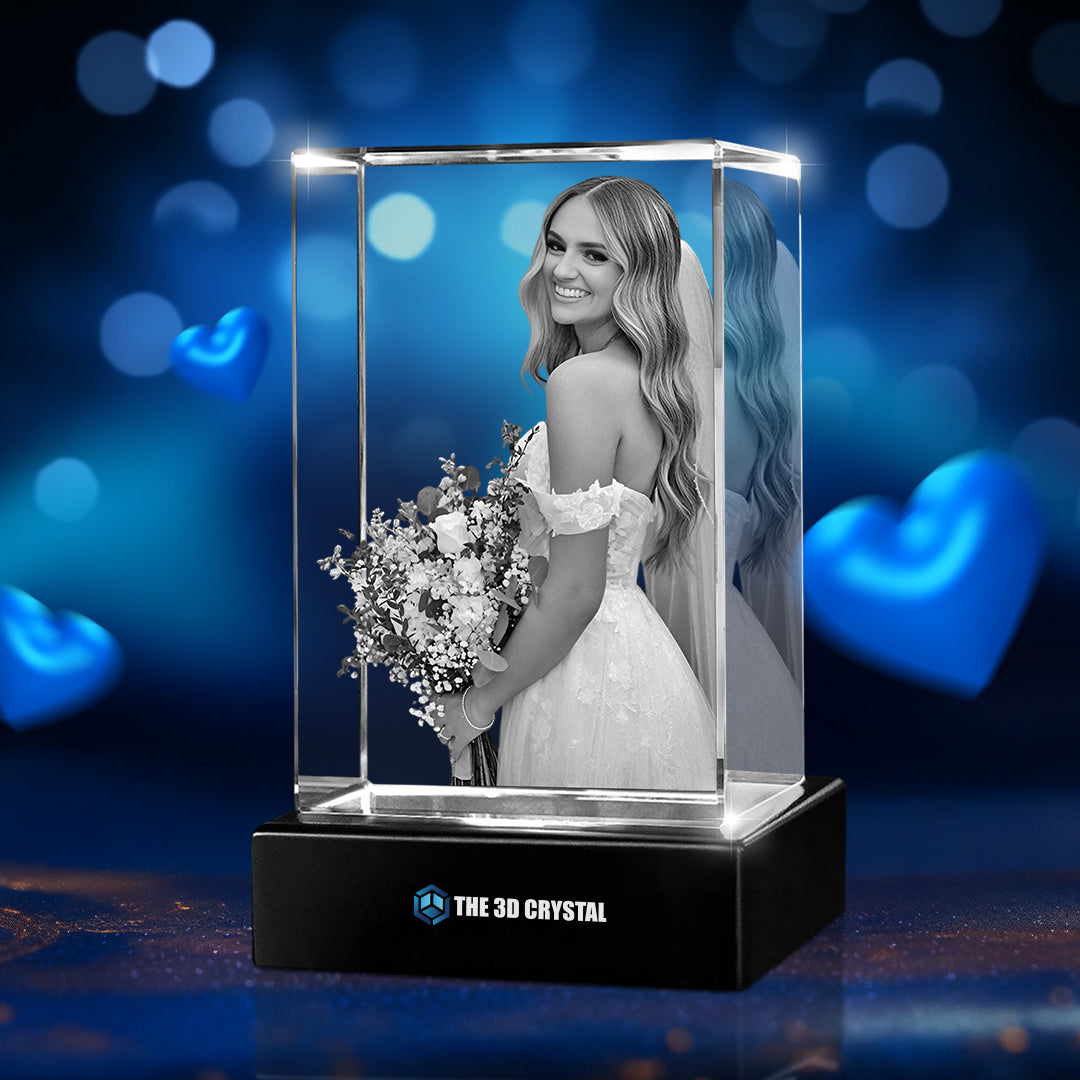 Custom 3D Crystal Cube Photo Frame with LED Lights – Wedding Day Gift