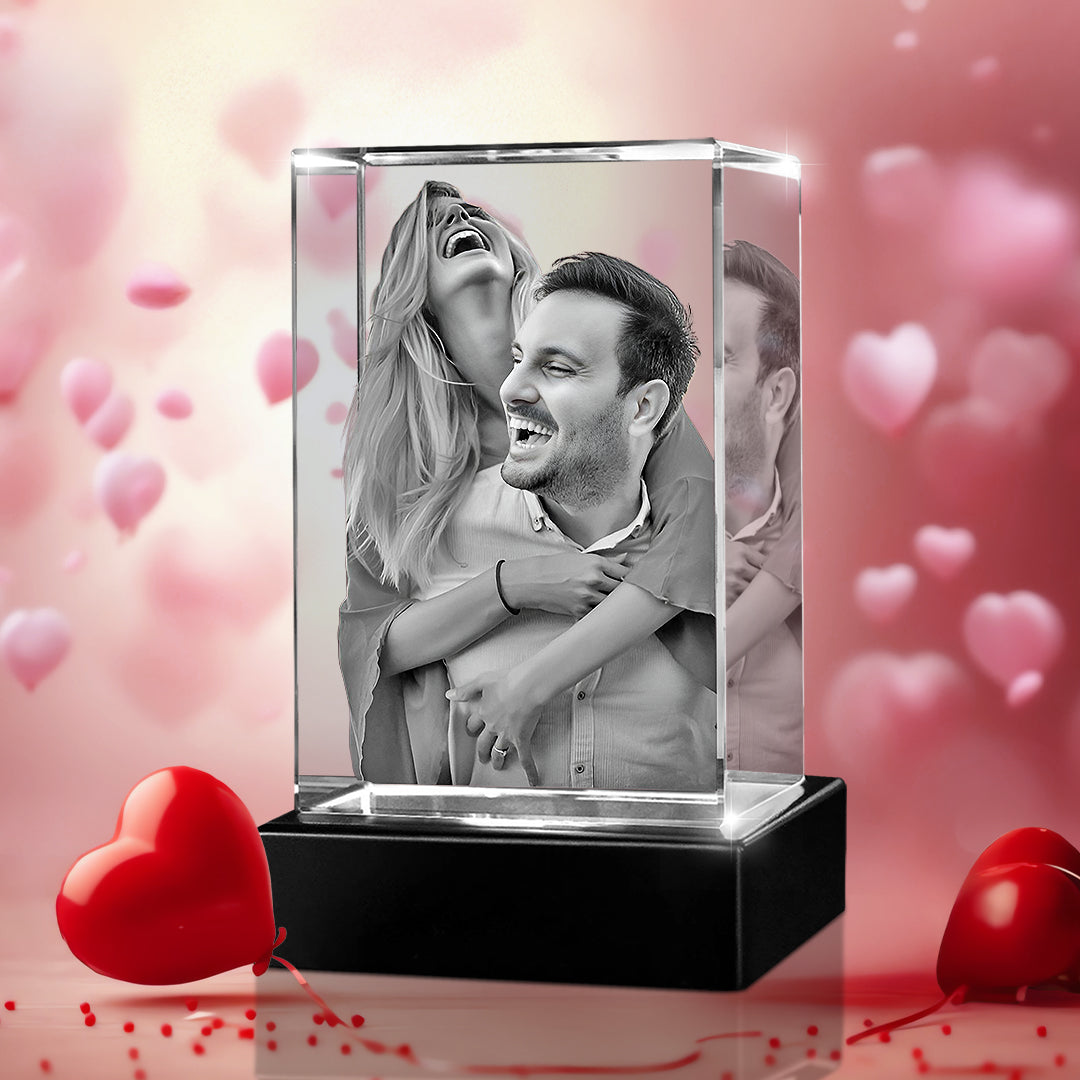 Custom 3D Crystal Cube Photo Frame with LED Lights – Valentine Day Gift