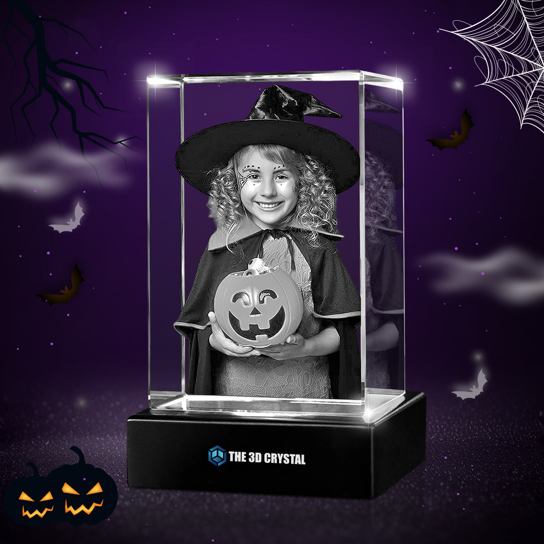 Custom 3D Crystal Cube Photo Frame with LED Lights – Halloween