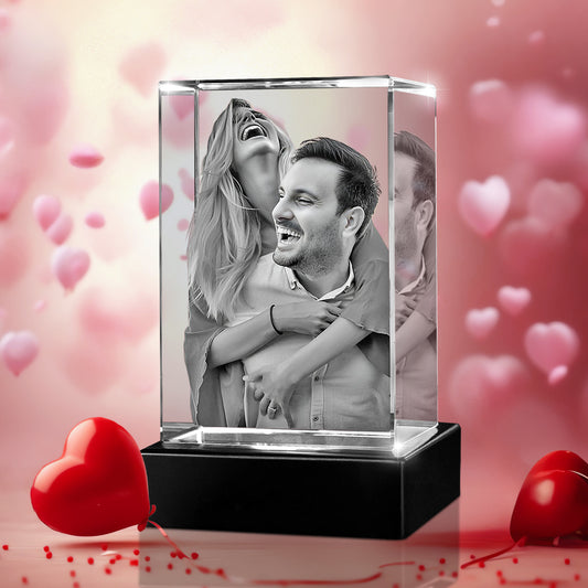 Custom 3D Crystal Cube Photo Frame with LED Lights – Anniversary Gift