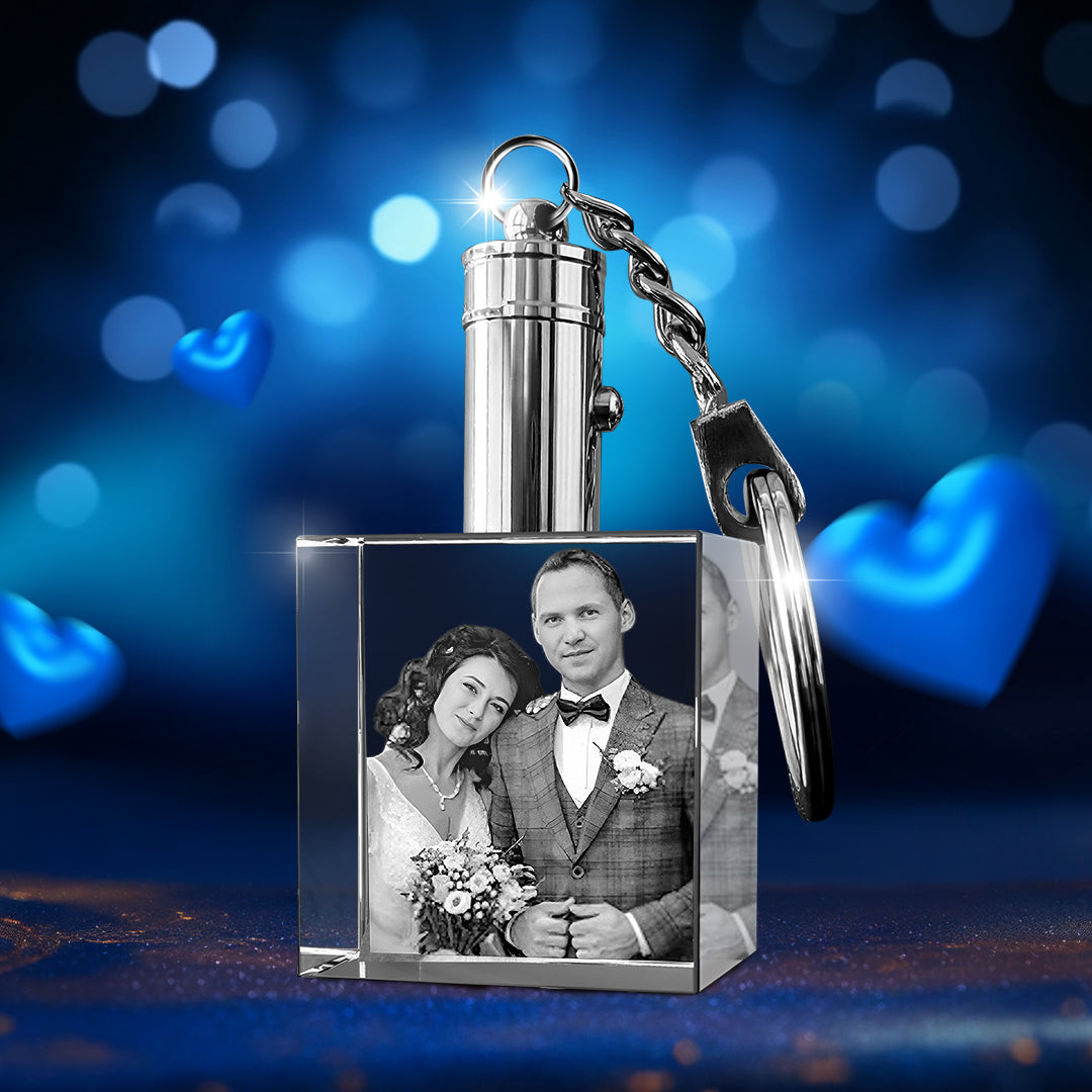 Wedding  Day  Gift Custom 3D Crystal Photo Keychain