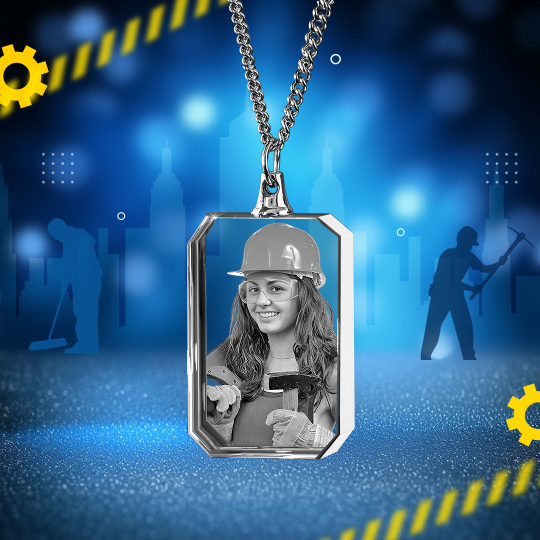 Labour Day Square-Shaped 3D Crystal Necklace