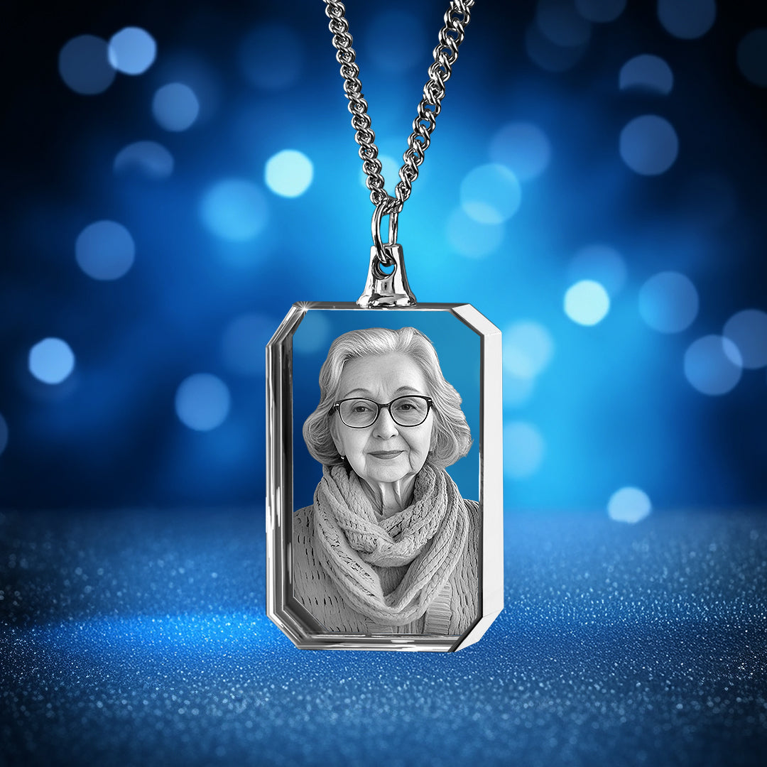 Memorial Square-Shaped 3D Crystal Necklace