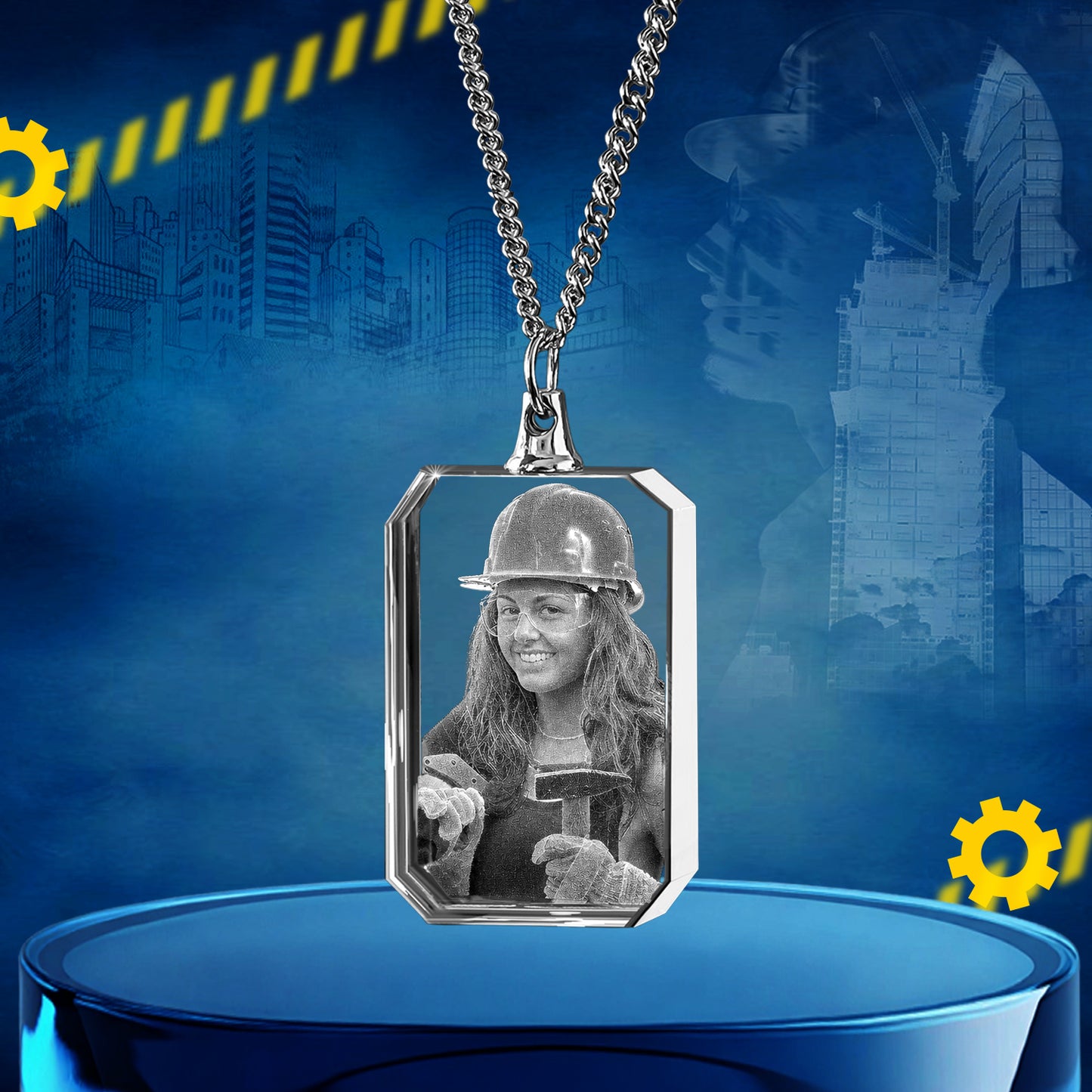 Labour Day Square-Shaped 3D Crystal Necklace
