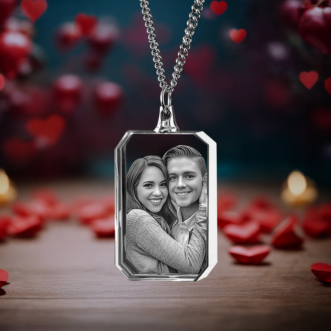 Love Series Square-Shaped 3D Crystal Necklace
