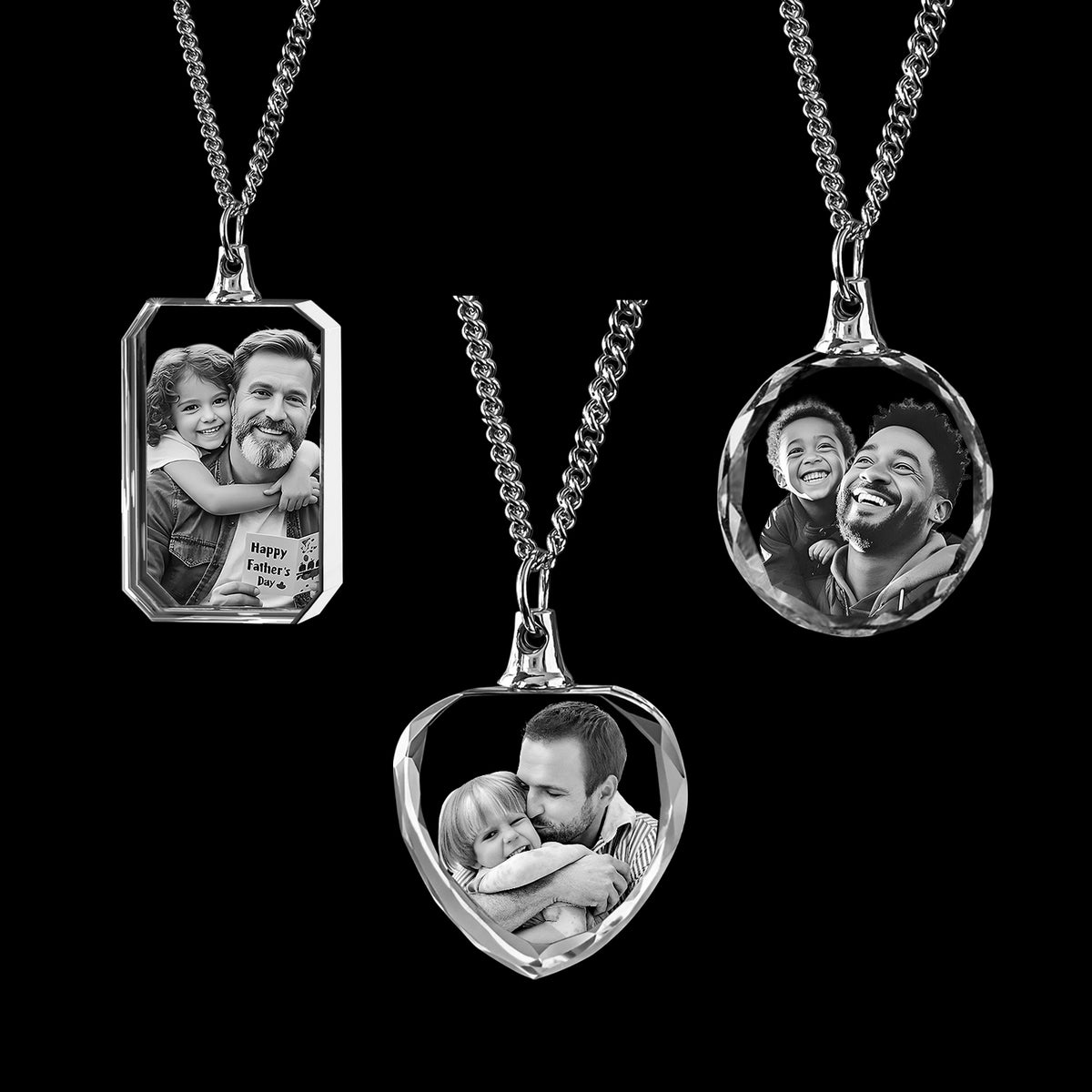 Labour Day Square-Shaped 3D Crystal Necklace