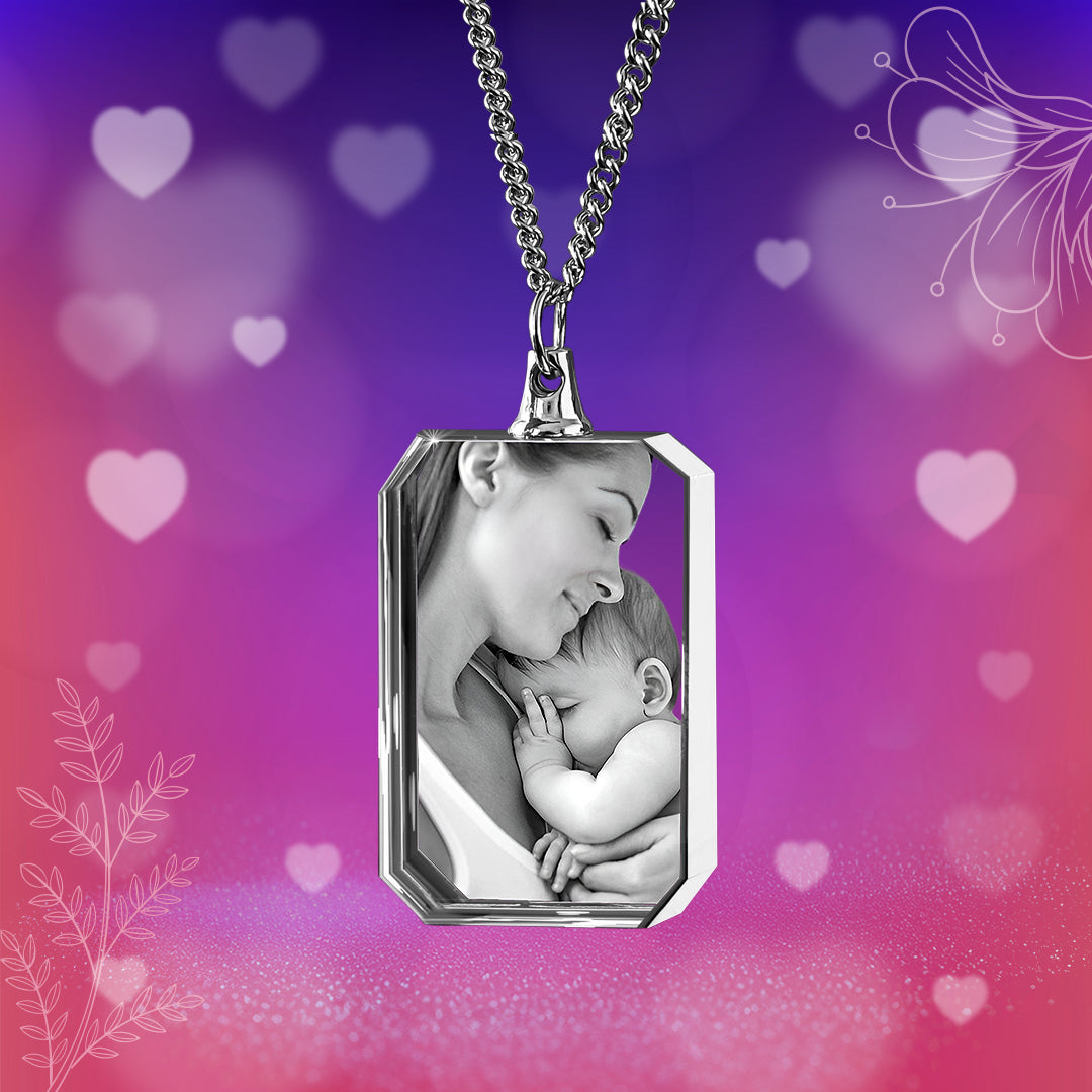 3D Crystal Square Necklace – Mother's Gift for Women, Men