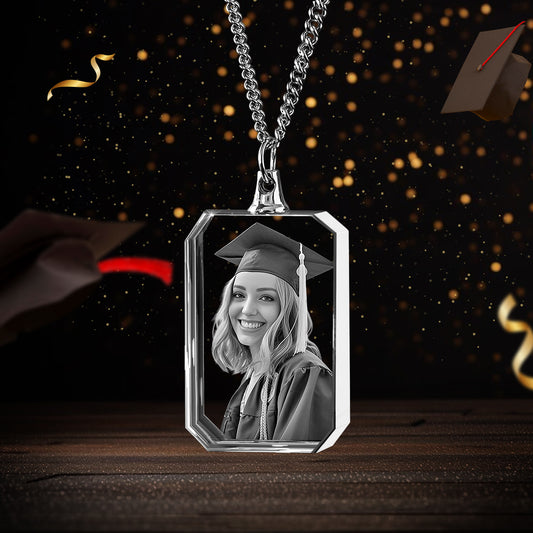 Graduation  Square-Shaped 3D Crystal Necklace