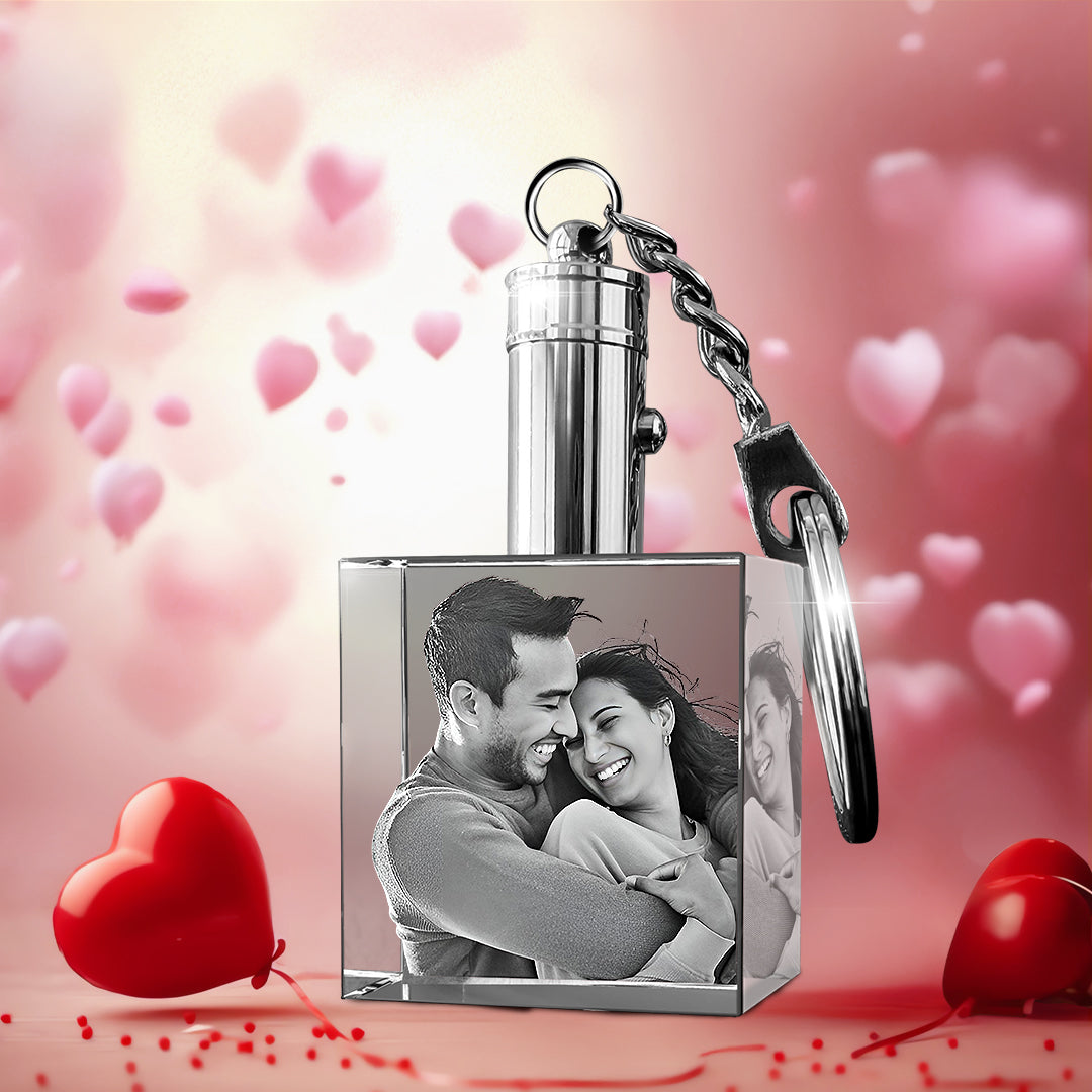 Custom 3D Crystal Photo Rectangle Keychain – Valentine  Gift