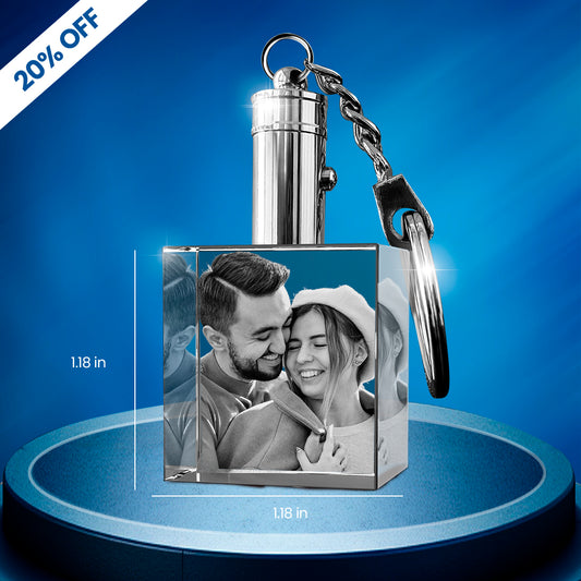 Custom 3D Crystal Photo Rectangle Keychain – Personalized LED Light Gift