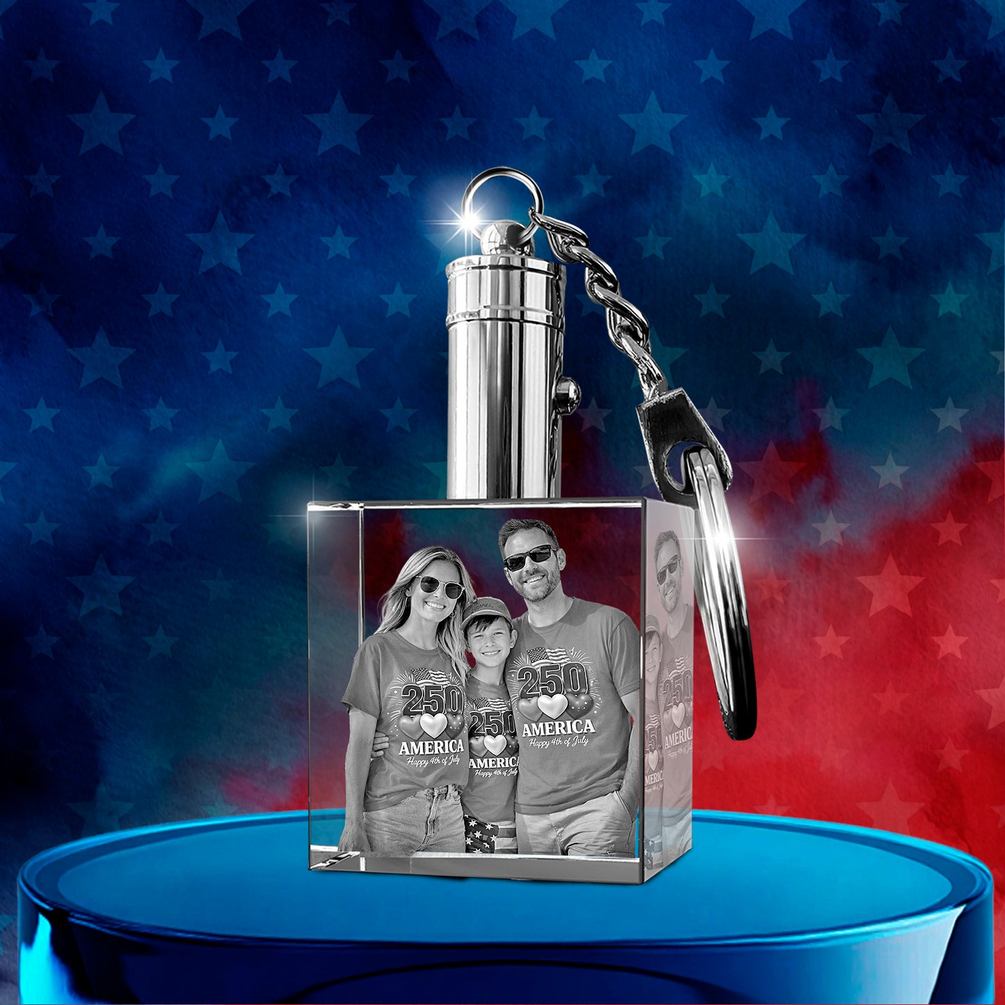 Independence Day Custom 3D Crystal Photo Keychain