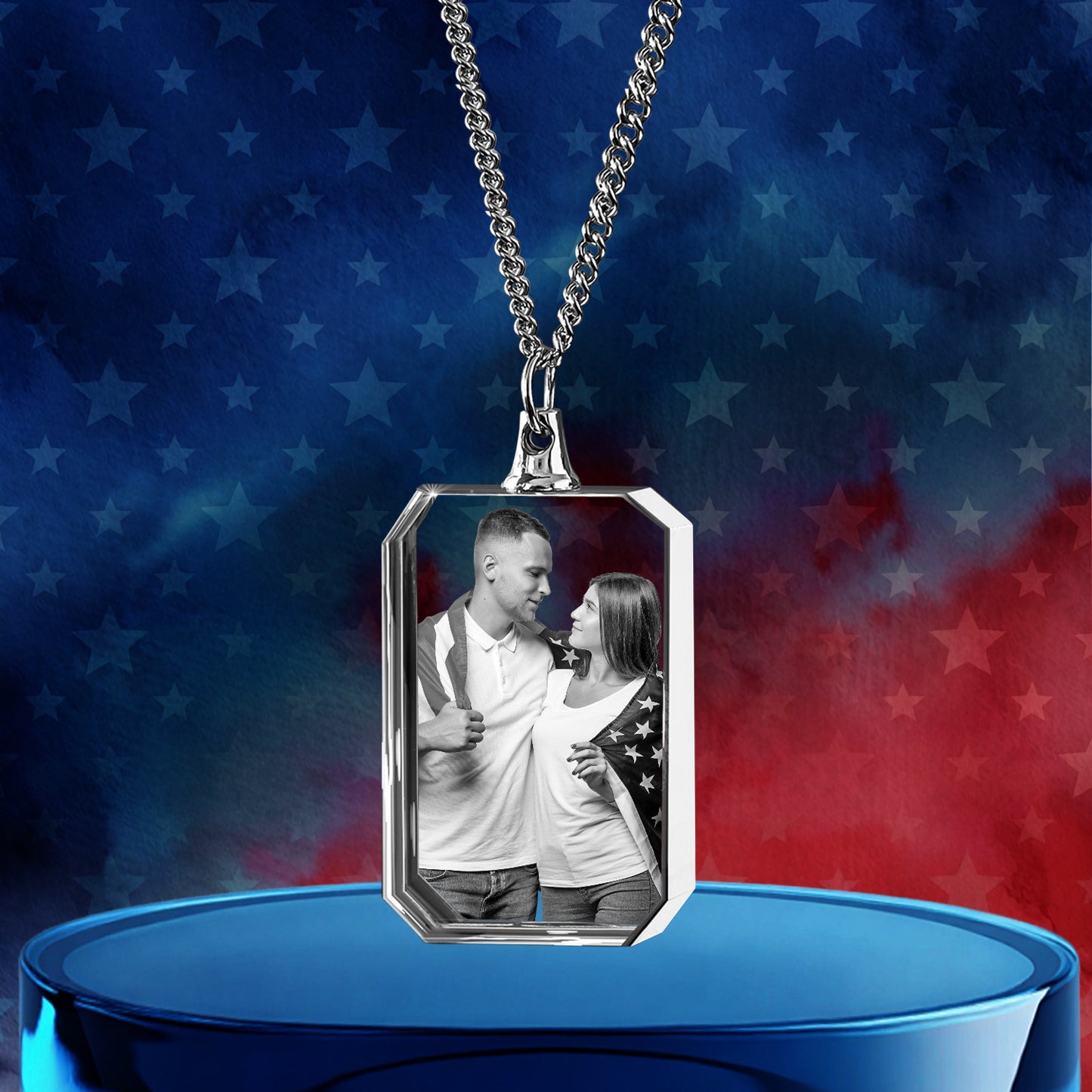 Independence Day Gift - 3D Crystal Square Necklace