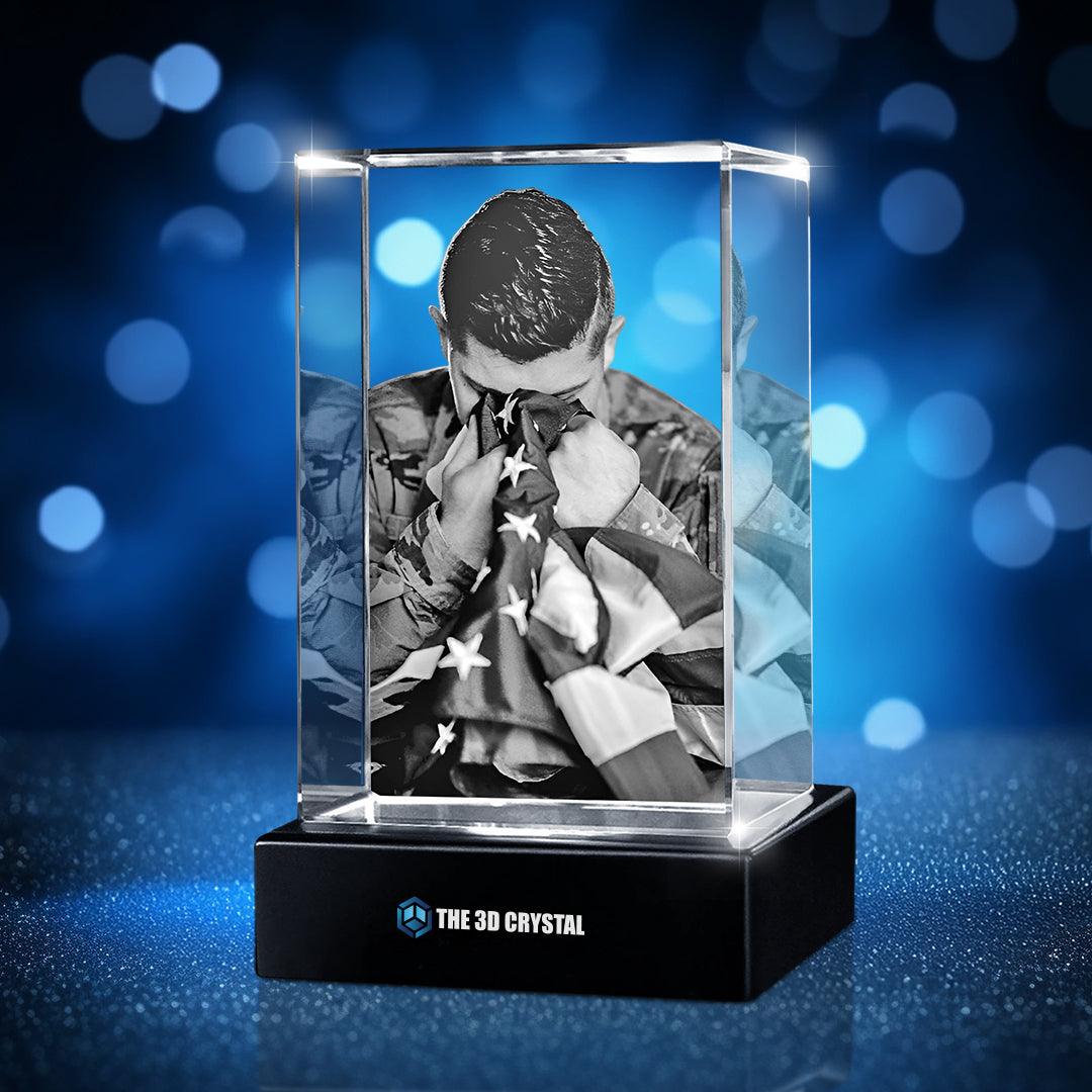 Custom 3D Crystal Cube Photo Frame with LED Lights – Memorial Day