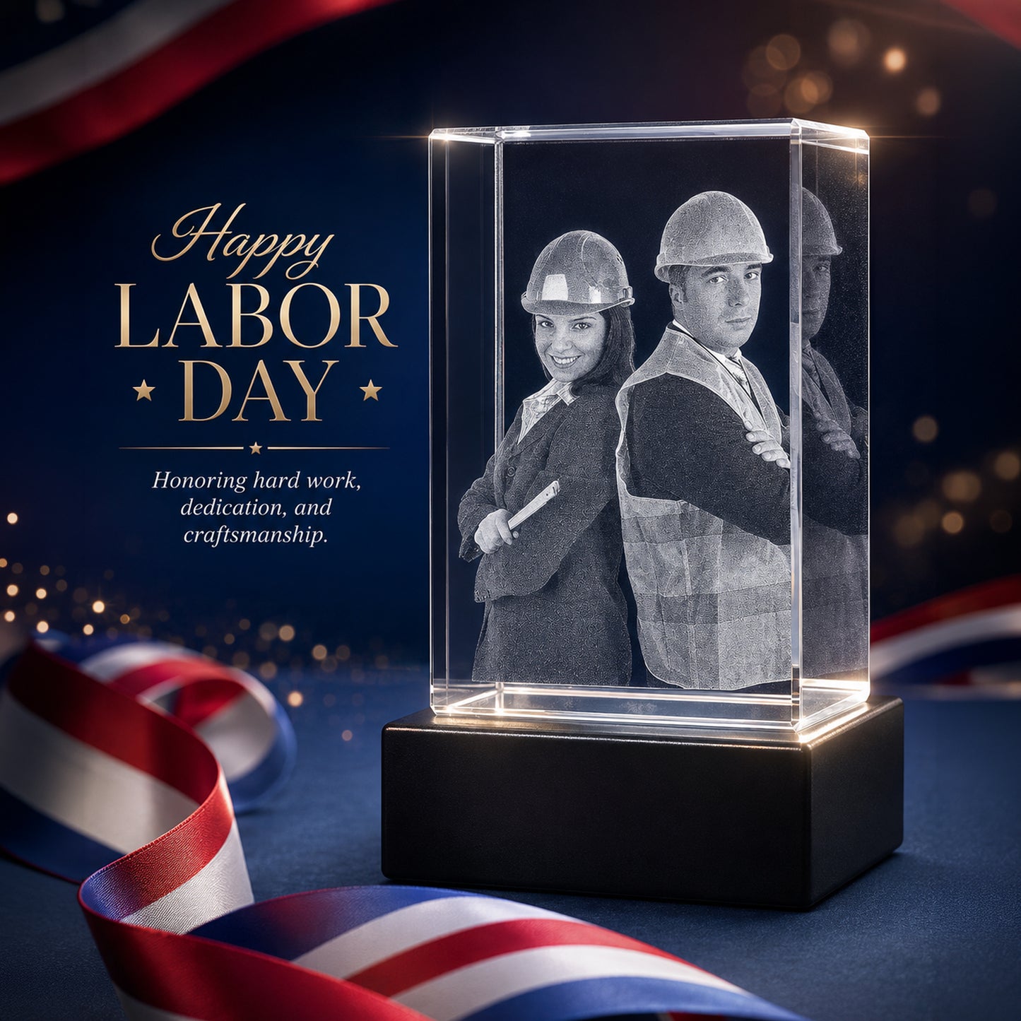 Custom 3D Crystal Cube Photo Frame with LED Lights – Labour day Gift