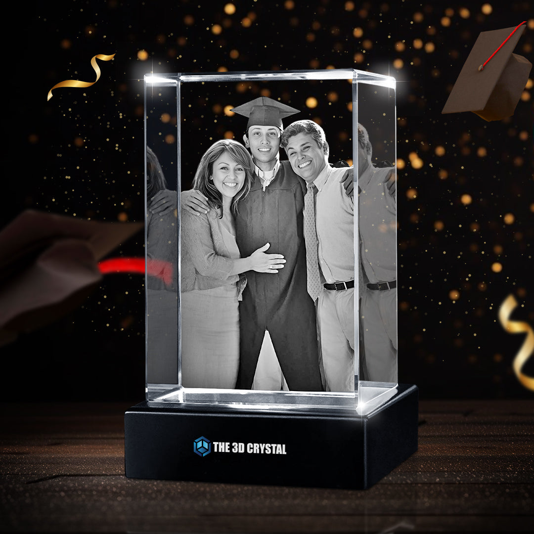 Custom 3D Crystal Cube Photo Frame with LED Lights – Graduation