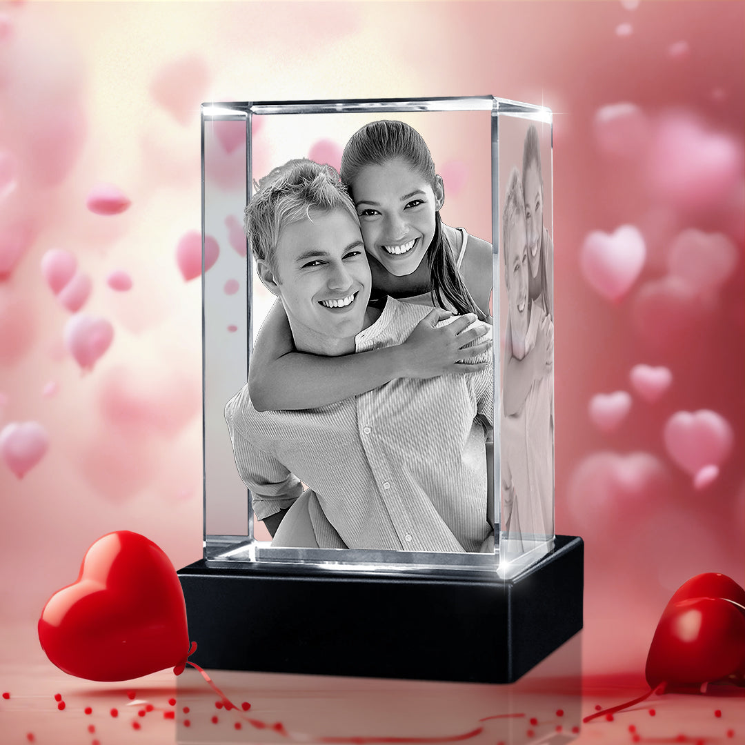 Custom 3D Crystal Cube Photo Frame with LED Lights – Valentine Day Gift