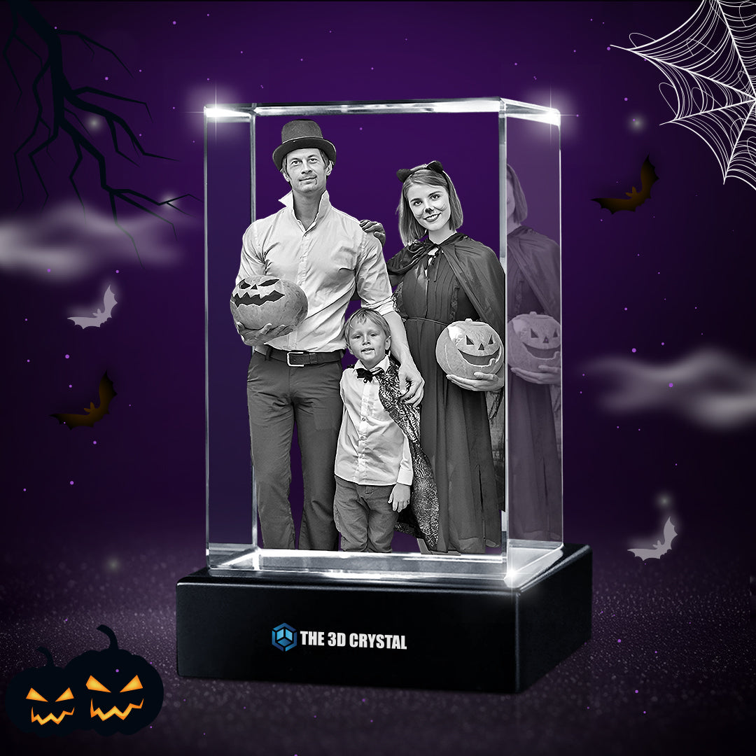Custom 3D Crystal Cube Photo Frame with LED Lights – Halloween