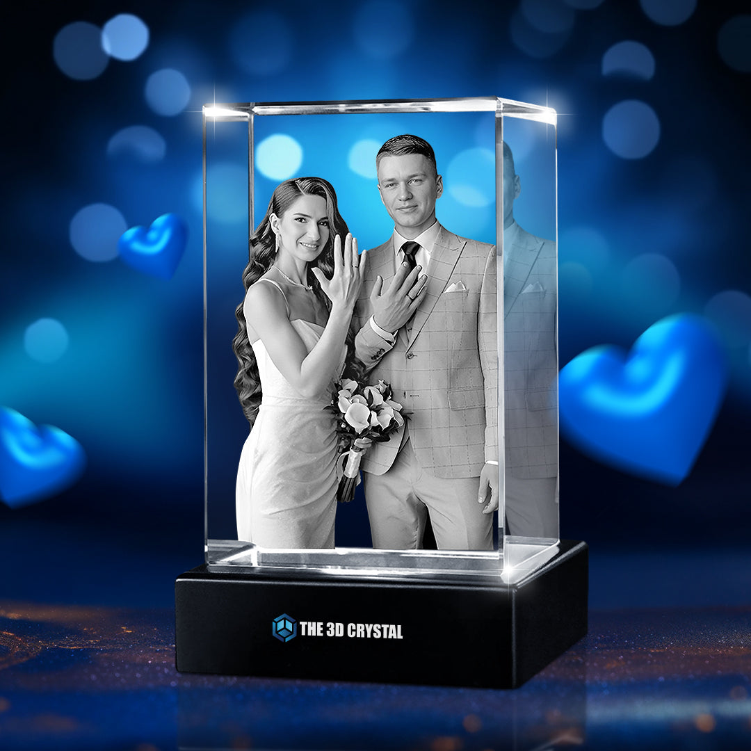 Custom 3D Crystal Cube Photo Frame with LED Lights – Wedding Day Gift