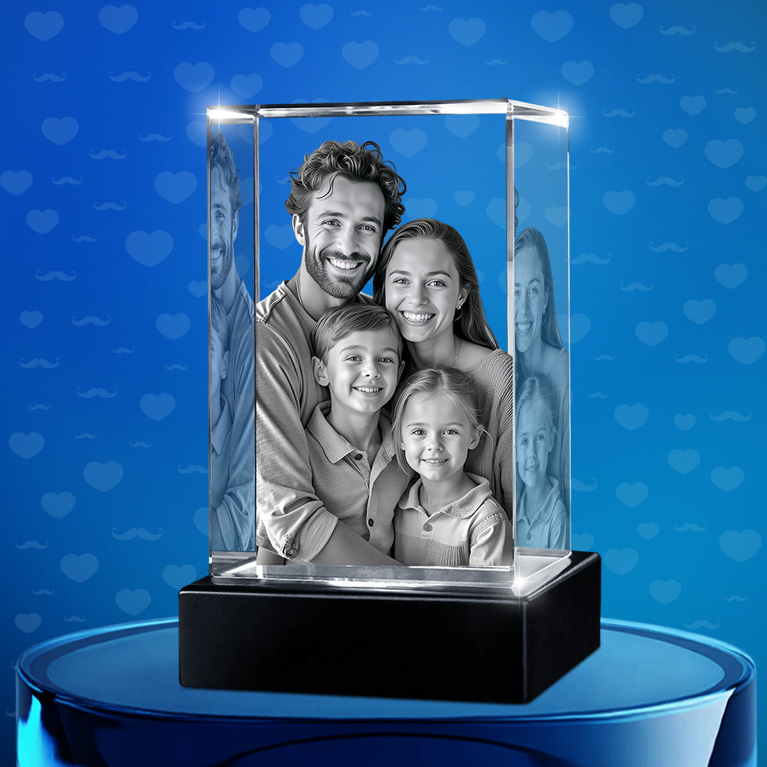 Father's Day Custom 3D Crystal Cube Photo Frame with LED Lights