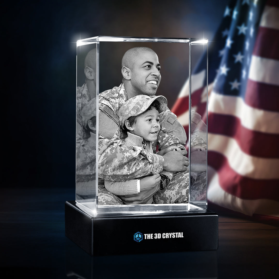 Custom 3D Crystal Cube Photo Frame with LED Lights – Independence Day Gift
