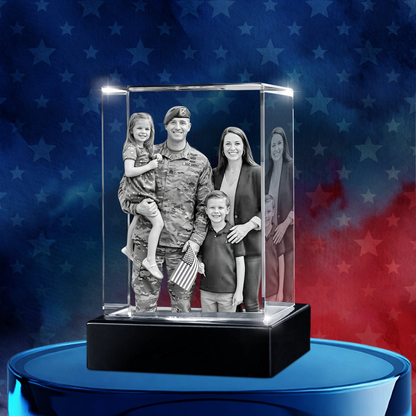 Independence Day Custom 3D Crystal Cube Photo Frame with LED Lights