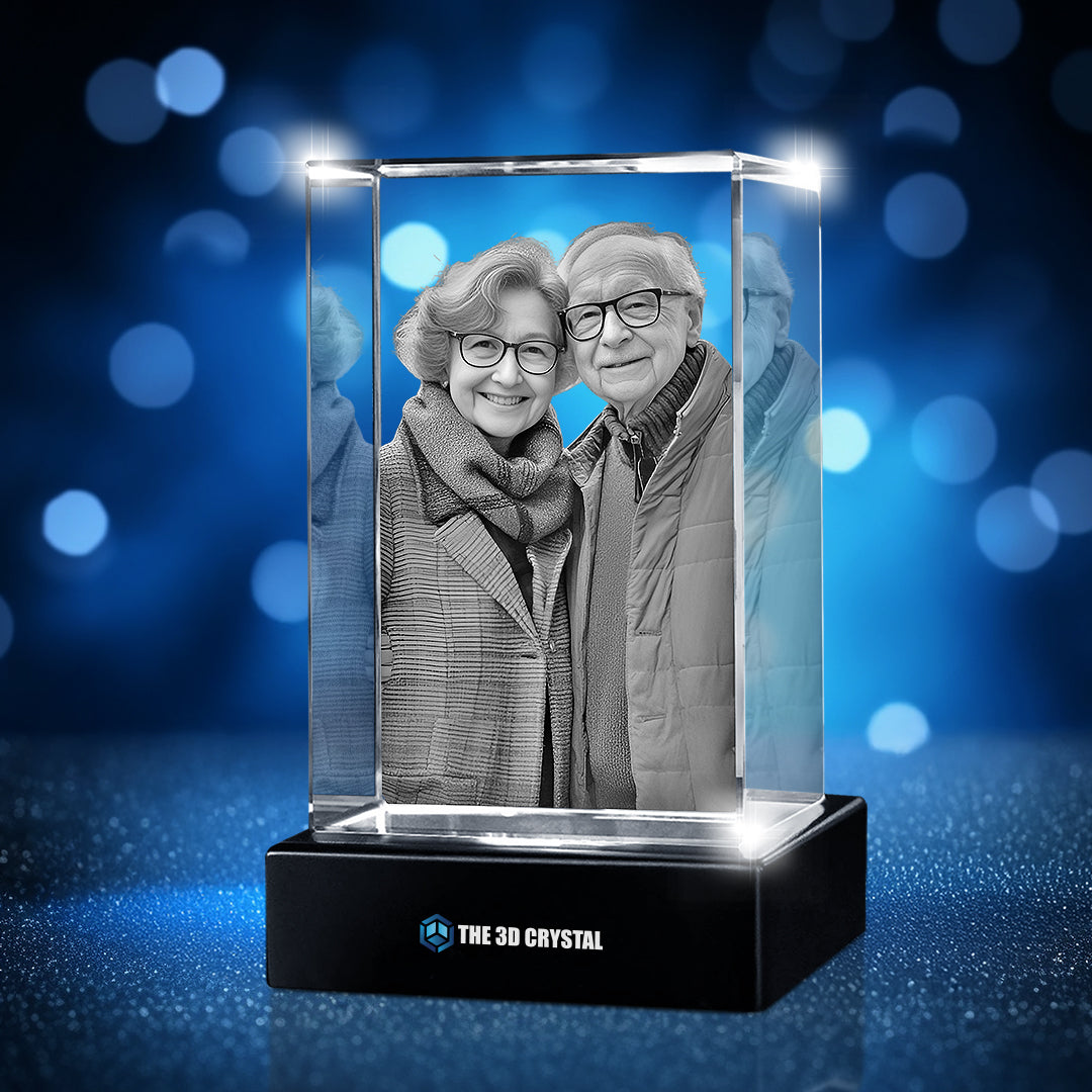 Custom 3D Crystal Cube Photo Frame with LED Lights – Memorial